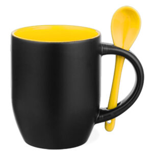 Taza 325ml Magica con interior y cuchara amarillo